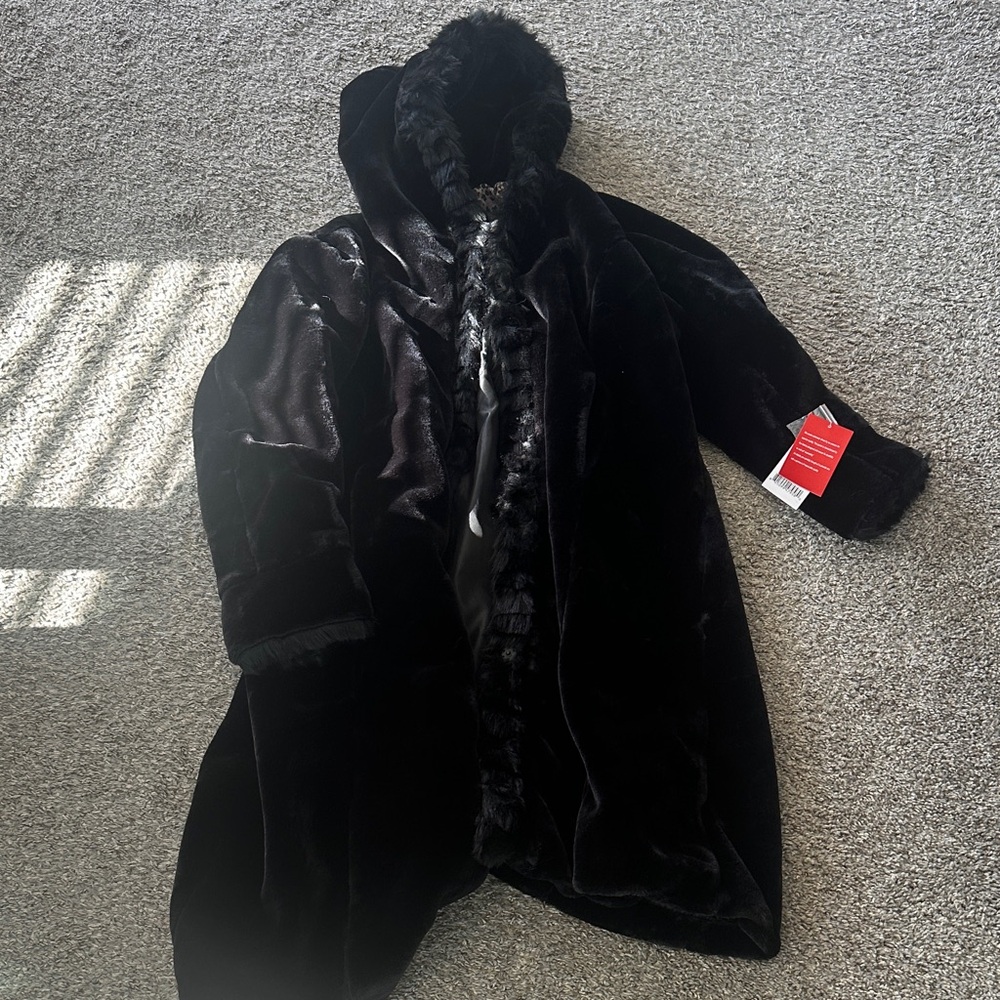 Luxurious Black Faux Fur Coat with Hood